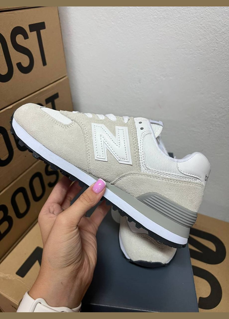 Кроссовки женские New balance 574 grey white No Brand бежевые демисезоны (330104739)