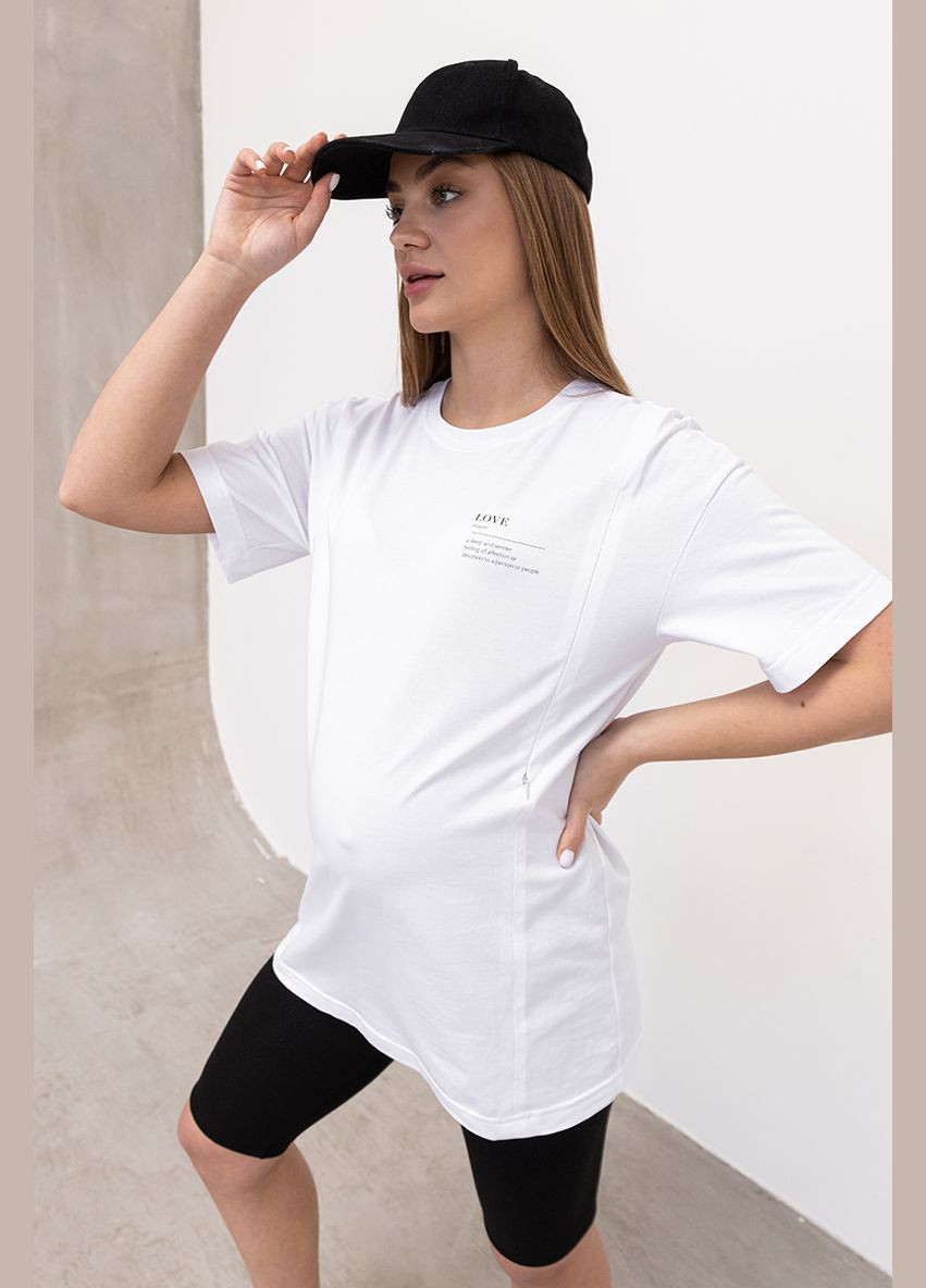 Белая белая туника-футболка для беременных и кормящих с секретом кормления Юла мама