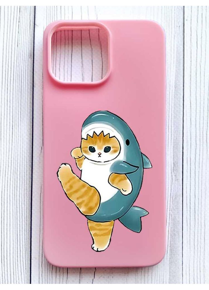 Матовий рожевий чохол на iPhone 16 Pro Max Котик акула (принт 380) Creative (356123902)