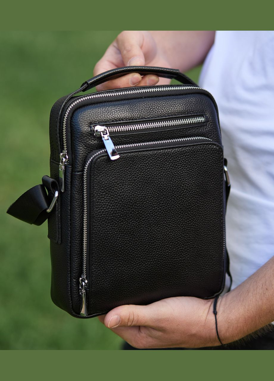 Мужская сумка-барсетка через плечо кожаная черная с ручкой M61693 Tiding Bag (359380727)