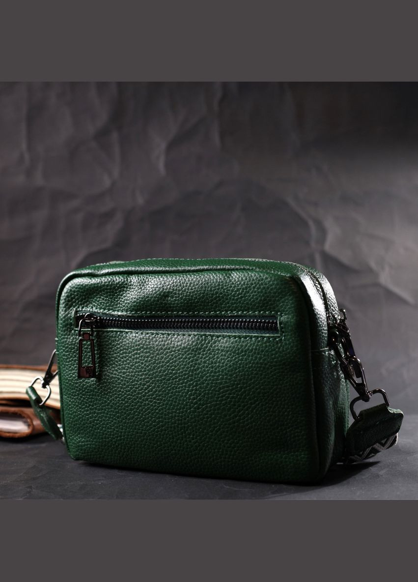 Модная женская кроссбоди из натуральной кожи зеленая 22296 Vintage (329197623)