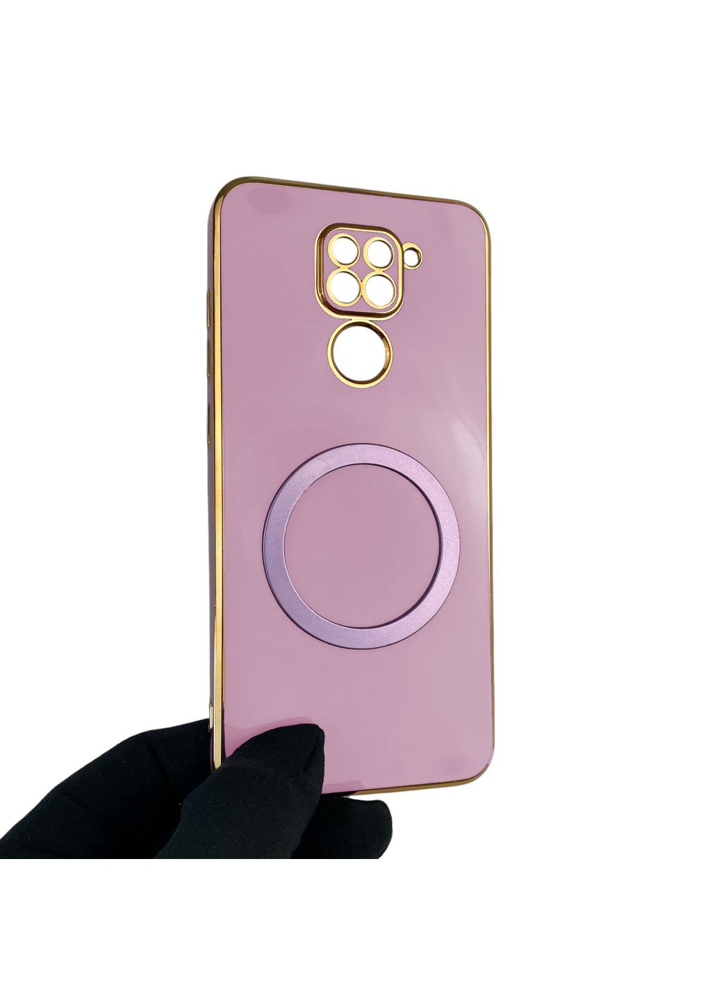 Чохол для Redmi Note 9 глянцевий з кільцем MagSafe із золотою окантовкою на сяомі редмі нот 9 чорничний gs1 Xiaomi (366228563)