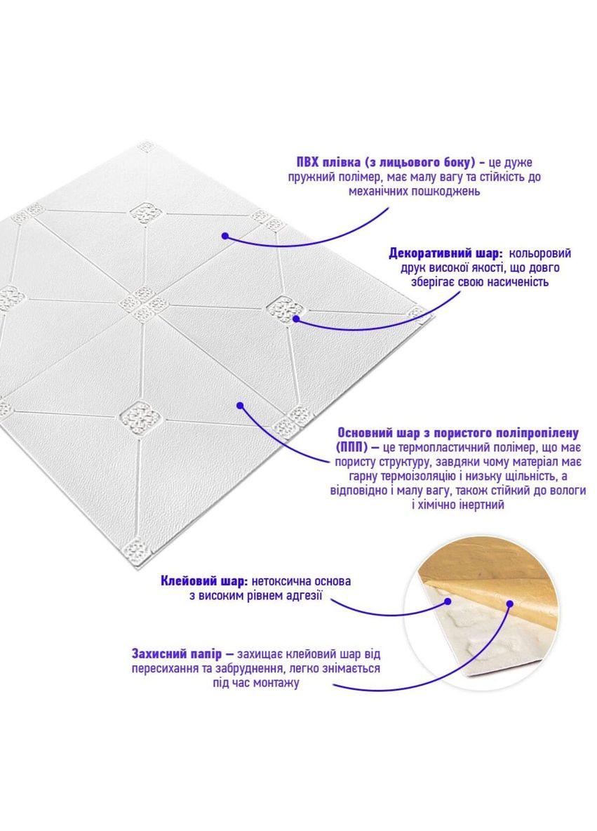 Самоклеющаяся декоративная настенная 3D панель плитка 700x700x4.5мм (164) SW-00000181 Sticker Wall (300241722)