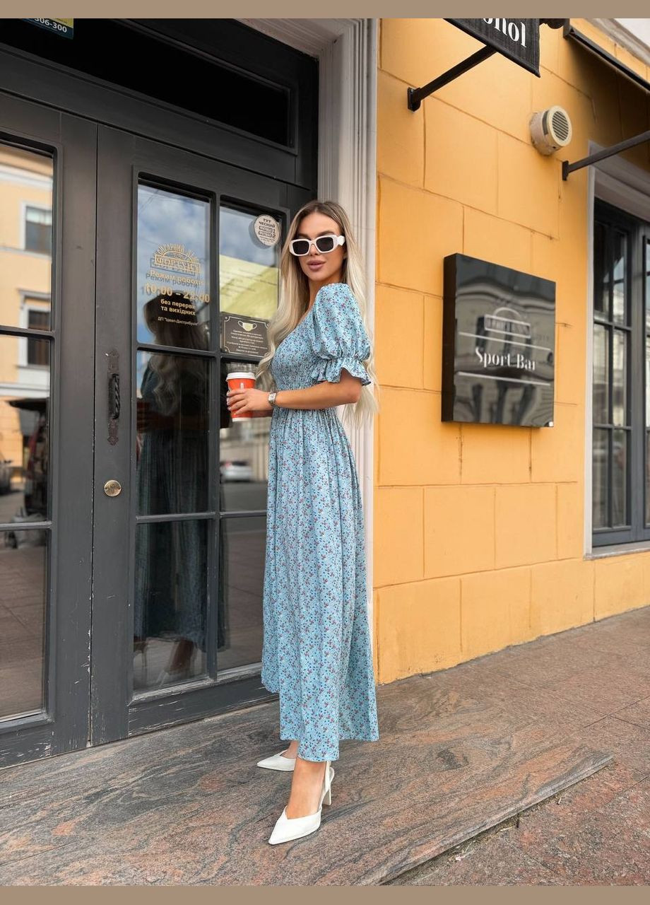 Светло-голубое повседневный, вечернее, кэжуал женское платье FINO Mode в горошек