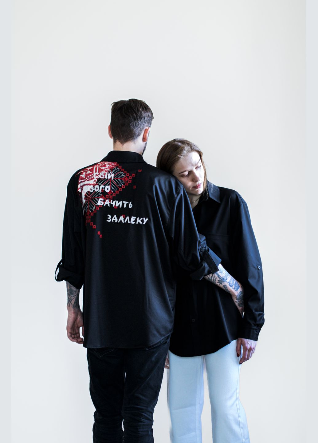 Черная рубашка с украинской символикой Your way с длинным рукавом