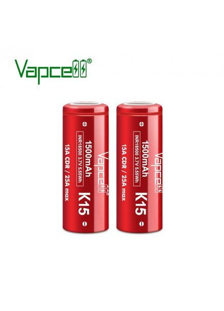 Аккумулятор высокотоковый 18500 1500mAh 15A 4,2/3,6/2,5V (INR18500-K15) Li-ion VapCell (371912792)