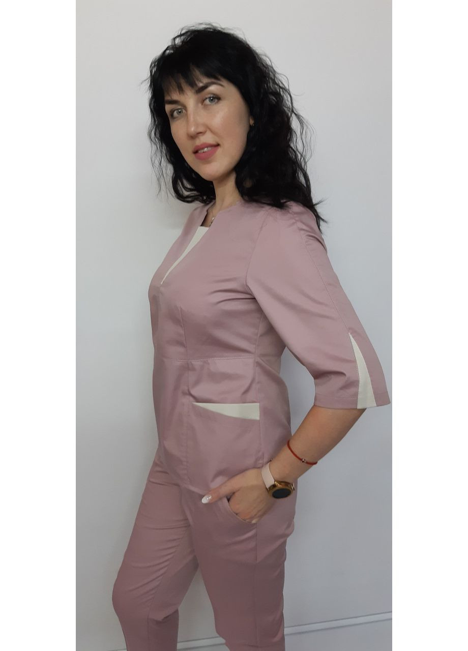 Костюм жіночий медичний Оскар стрейч-котон штани укорочені три чверті рукав 44, Чайна троянда з крем-обробкою No Brand (362161570)
