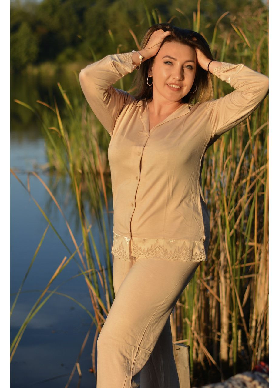 Червона всесезон батал жіноча піжама штани, довгий рукав (великі розміри) ґудзик, мереживо кофта + брюки Sexen