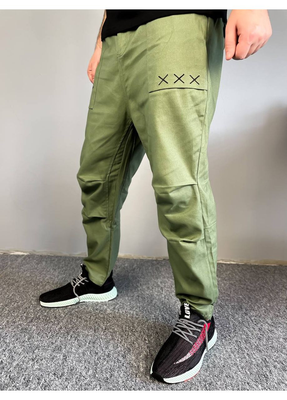 Зеленые мужские прямые штаны карго с надписями хаки dc10151 No Brand