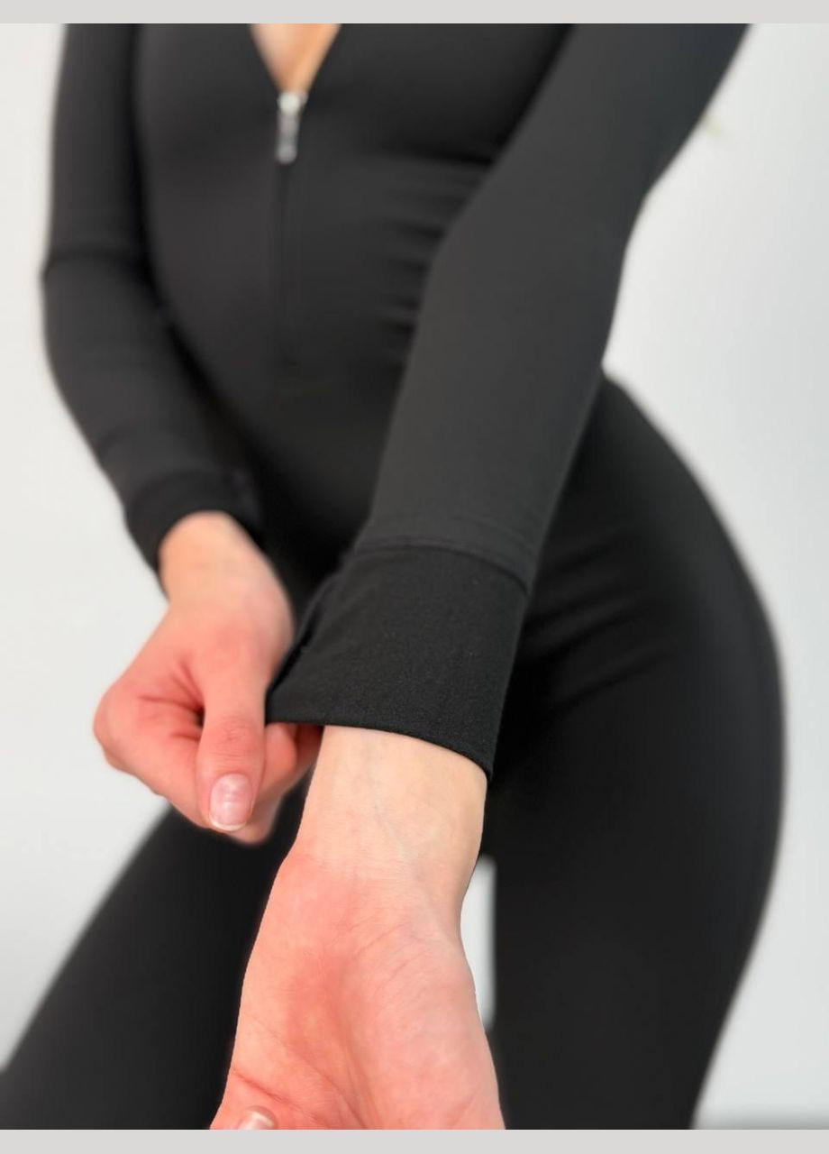 Спортивный комбинезон (плотный) с чашками и без пуш-ап, черного цвета, размер S Trends комбинезон-брюки однотонный чёрный спортивный