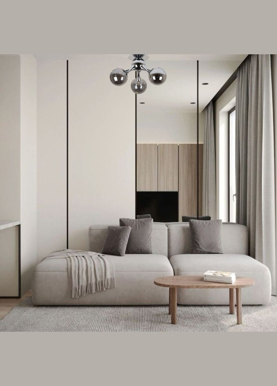 Срібна сучасна люстра на 3 чорних плафони (52-9817-3 CR+BK) No Brand (370071969)