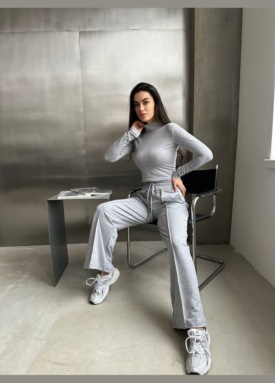 Яркий серый качественный спортивный костюм из двухнитки приятной к телу, кофта + штаны на резинке с прошивкой по всей длине No Brand 643-3 (279765870)