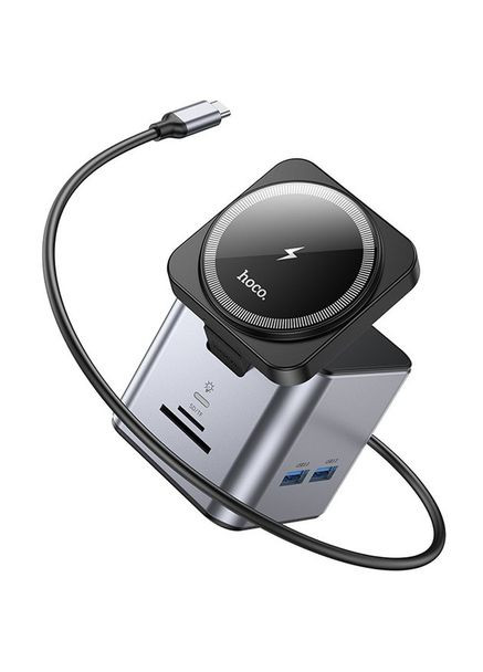 Хаб с беспроводным зарядным HB49 Effortless 9-in-1 100W Metal gray Hoco (368591167)