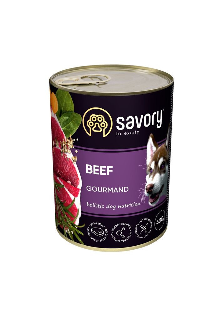 Влажный корм для взрослых собак всех пород, с говядиной, 400 г Savory (355252830)