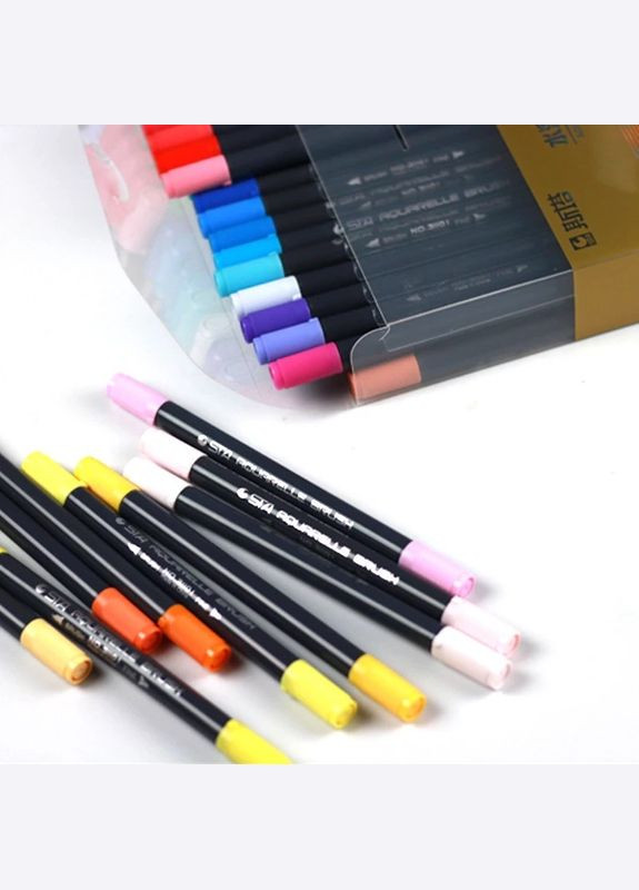 Набор двусторонних акварельных маркеров для рисования 24 цвета на водной основе STA (317590590)