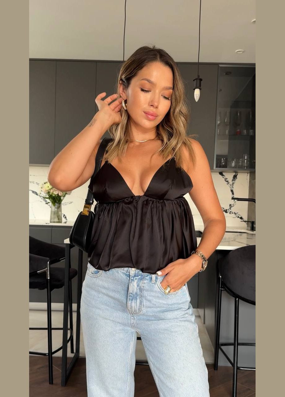 Вечерний женский топ с пышным низом черного цвета 33742 No Brand (340826700)