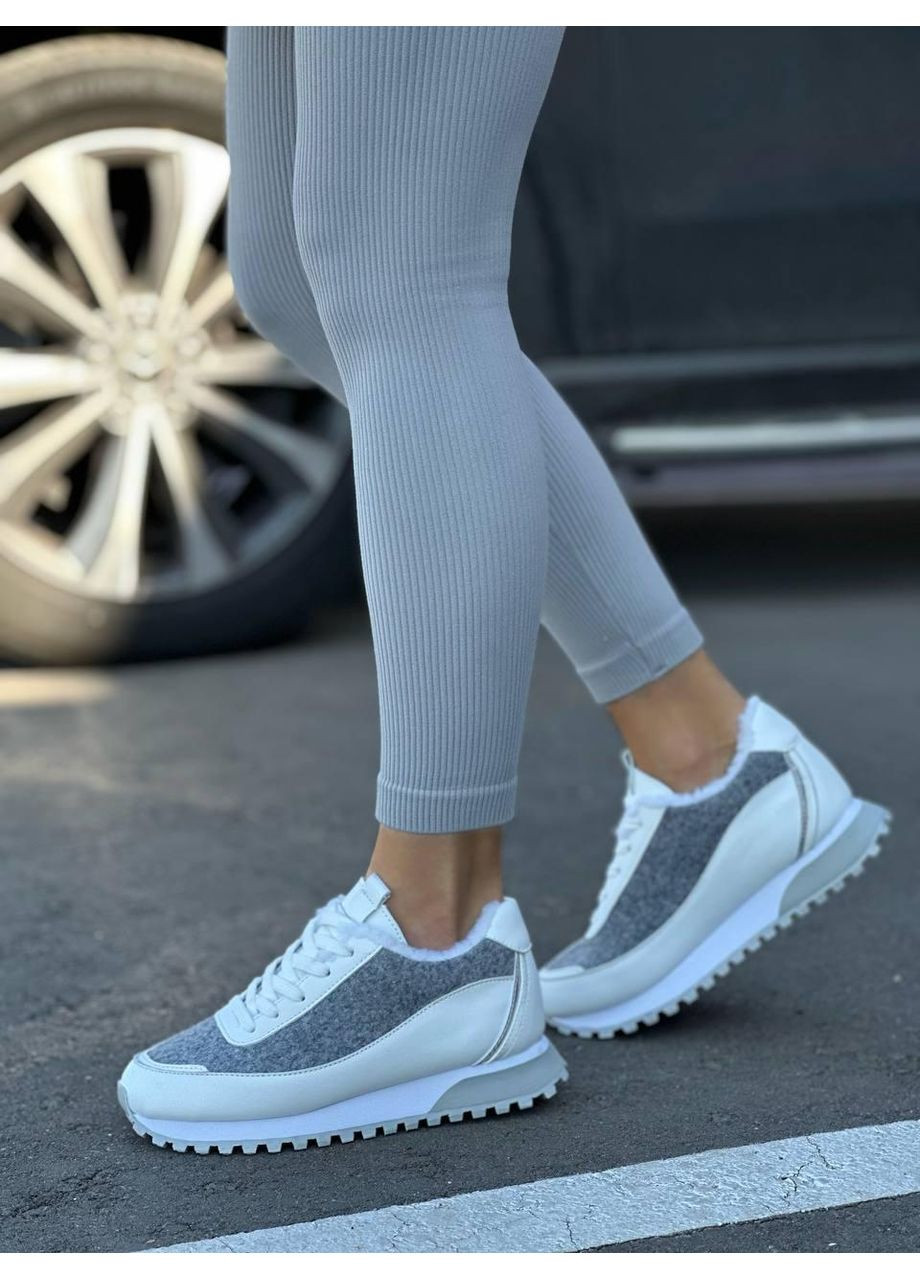 Жіночі кросівки утеплені хутром барашик сірі з білим повсякденні зимові No Brand комбіновані зими (362961343)