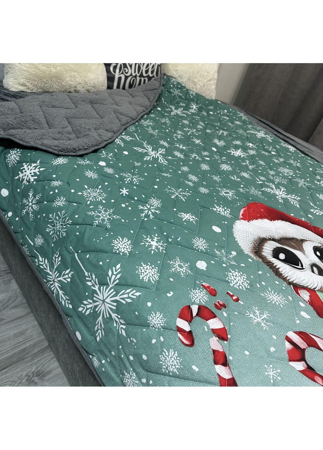 Детское покрывало-одеяло "Sweet Dreams" (Коттон + Teddy Fur). 150х210 см зеленого цвета с рисунком "Совы на снегу" No Brand (366561134)