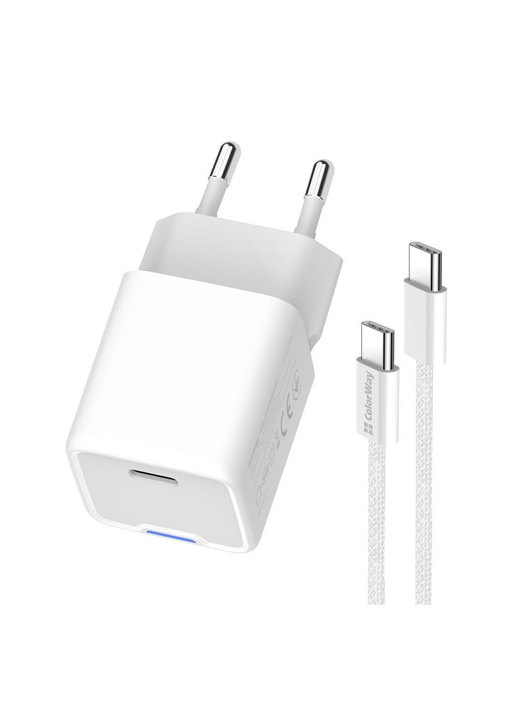 Мережевий зарядний пристрій GaN Mini 25W PD Port PPS USB-C White (CW-CHS052PDC-WT) + кабель USB Type-C Colorway (336959596)