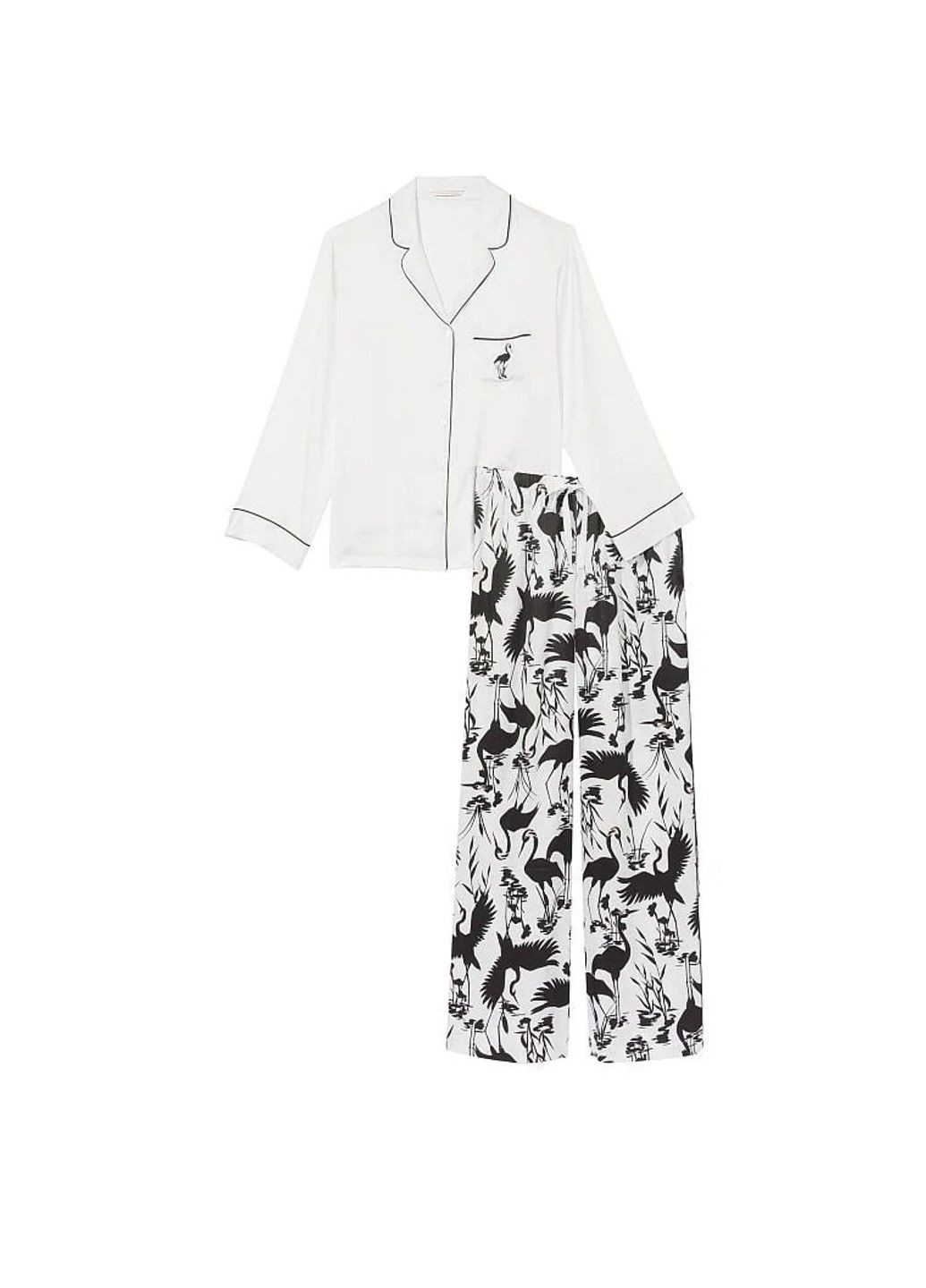 Белая всесезон пижама satin long pajama set black white Victoria's Secret