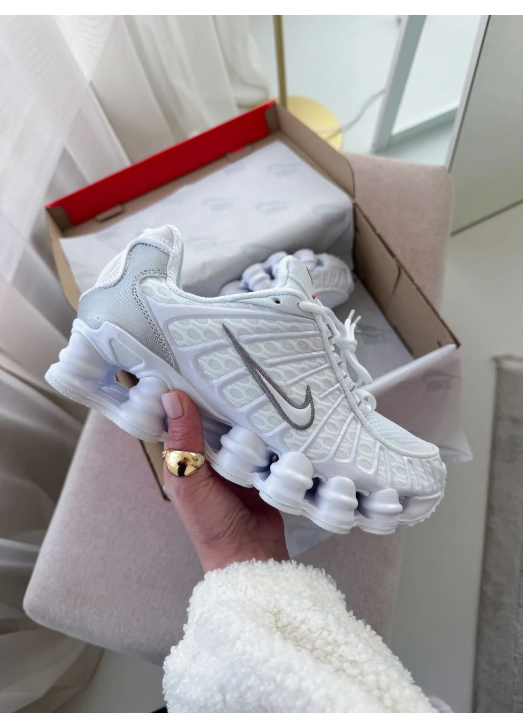 Белые демисезонные кроссовки мужские и женские Nike Shox TL White | Найк Шокс ТЛ