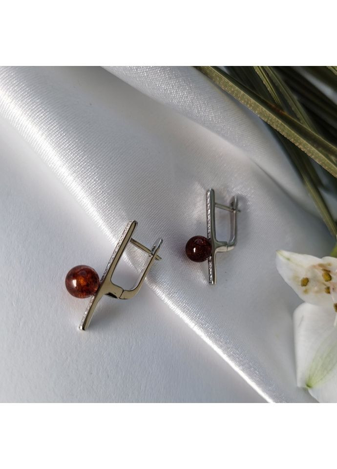 Срібні сережки Паличка із Бурштином срібло 925 проби Родоване 904с 3.32г No Brand (306743160)