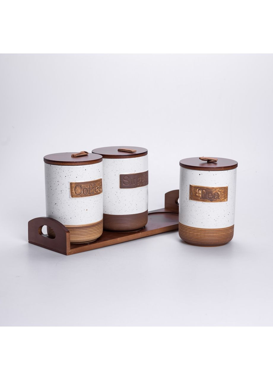 Набор фарфоровых банок для сыпучих 3 шт по 800 мл с крышками Бежевый HP-26-1BE Yiwu (365256751)