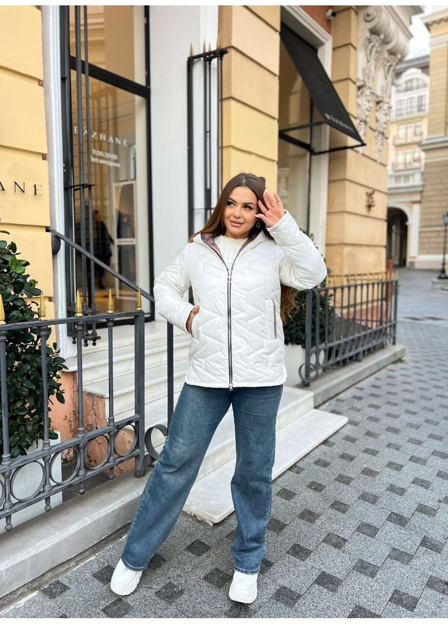 Молочна демісезонна жіноча куртка стьобана No Brand