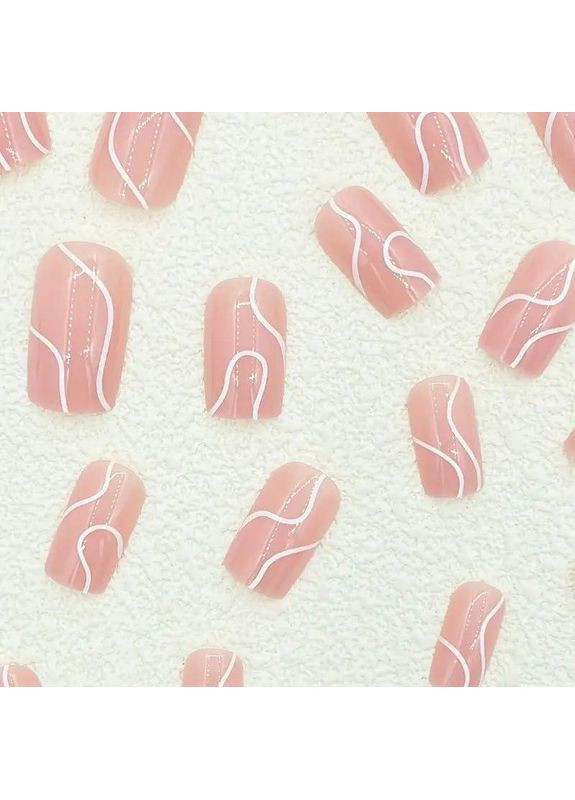 Накладні нігті з клеєм і пилочкою 24 шт, набір накладних нігтів із білими лініями No Brand (370290524)