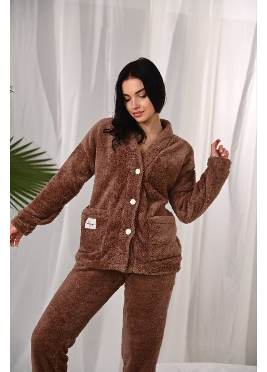 Кавова зимня жіноча плюшева піжама: сорочка + штани сорочка + брюки MonCher