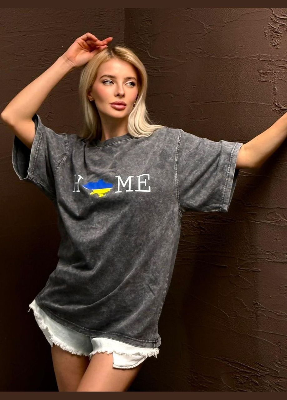 Жіноча котонова футболка оверсайз варка подовжена Home сіра You Best - (322565882)
