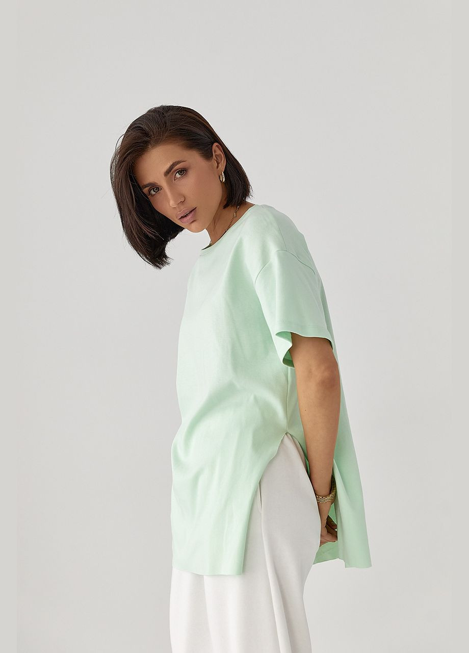 Однотонная футболка с разрезами Lurex - (329626619)