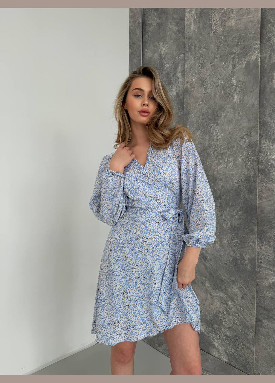 Голубое повседневный платье DK/DL Мода без кордонів с цветочным принтом