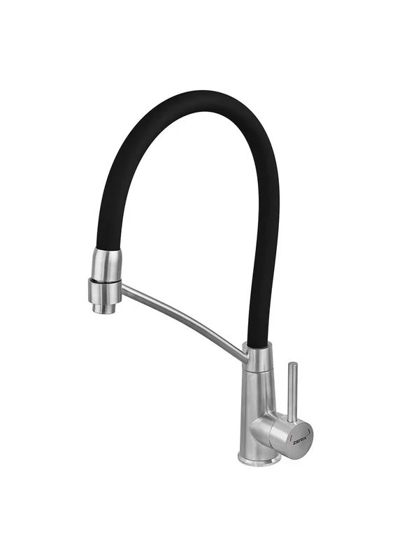 Смеситель для кухни с силиконовым изливом FUL-017 Refl.Black из нерж. стали SUS304 (изл.черный) (ZX5992) Zerix (398851655)