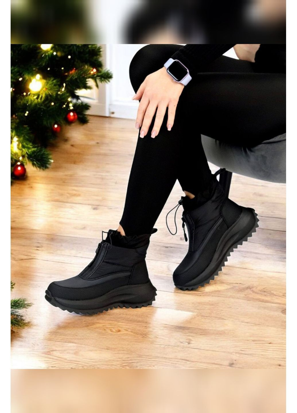 Жіночі зимові термодутики чорні на хутрі водонепроникні для снігу та морозу MD Дутики (369719500)