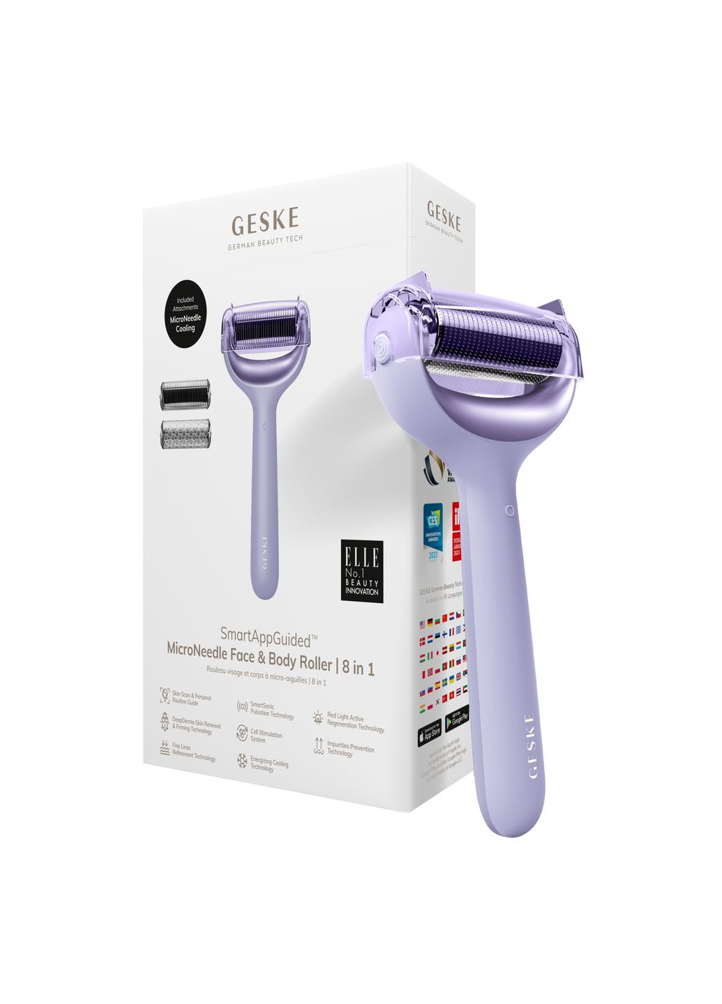 Електронний ролер для обличчя та тіла з мікроголками MicroNeedle Face&Body Roller 8в1 purple GESKE (341526178)