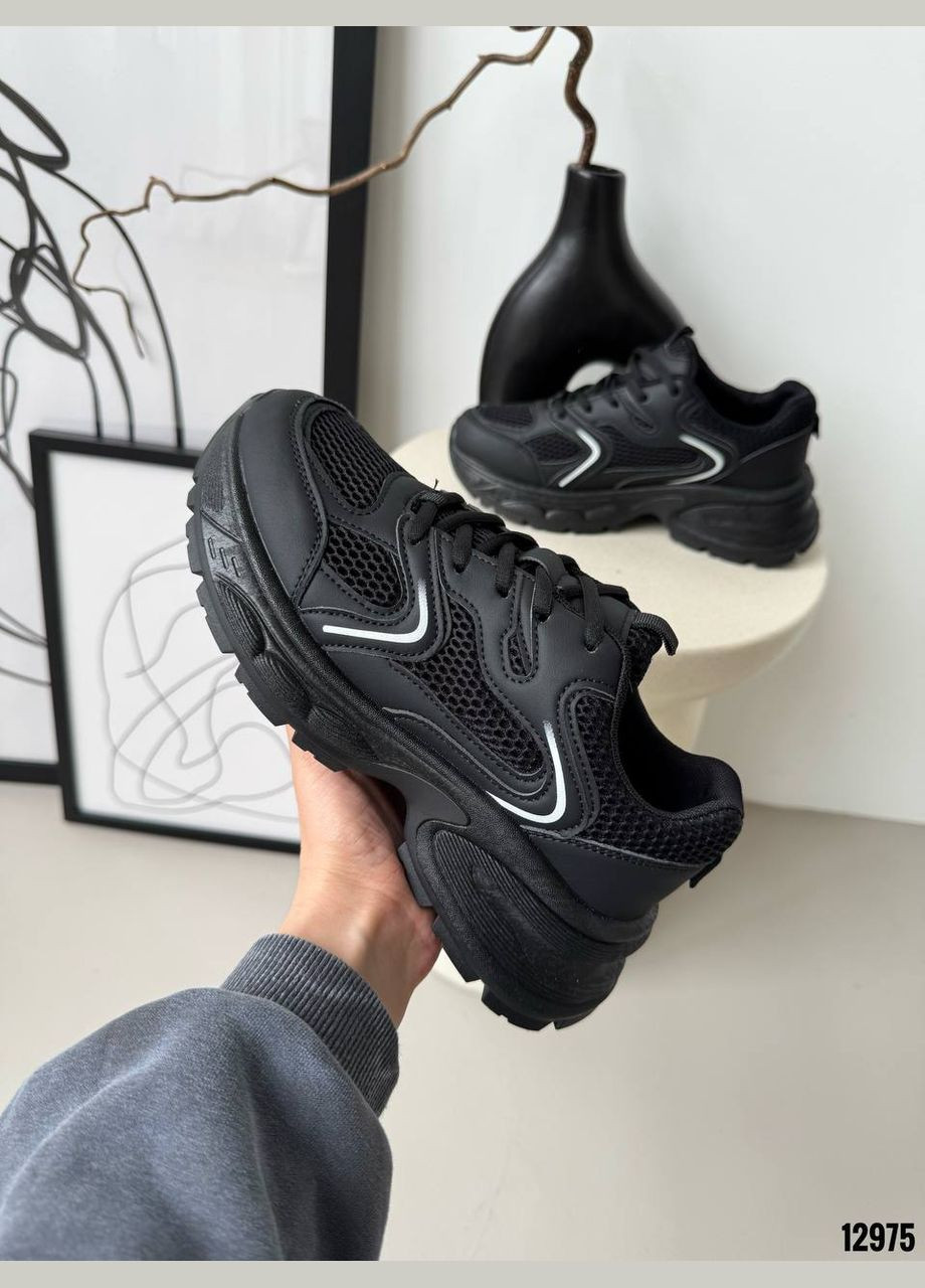 Черные кроссовки Black Rush из эко-кожи и сетки | 36–41 No Brand чёрные (332608013)