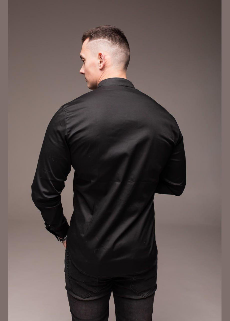 Черная повседневный, вечерний, праздничный, классическая, кэжуал рубашка однотонная Vakko