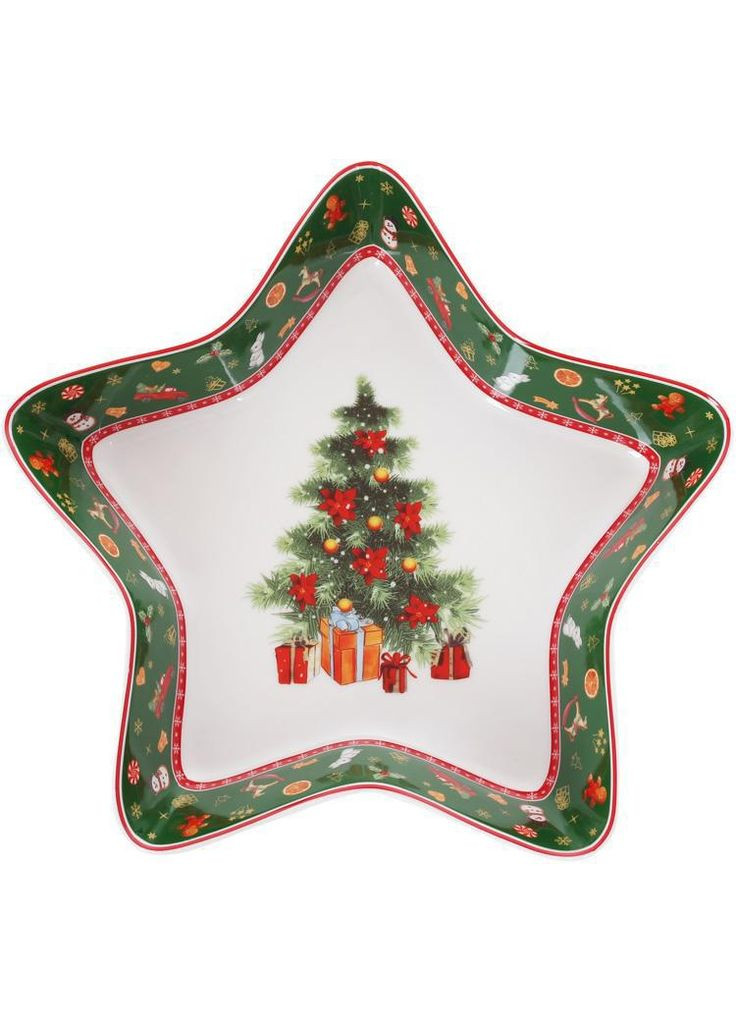 Блюдо в форме звезды "Елка" 28см, фарфоровое, зеленое Bona (330017173)