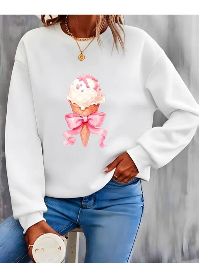 Белый свитшот на флисе Fashion (352530574)