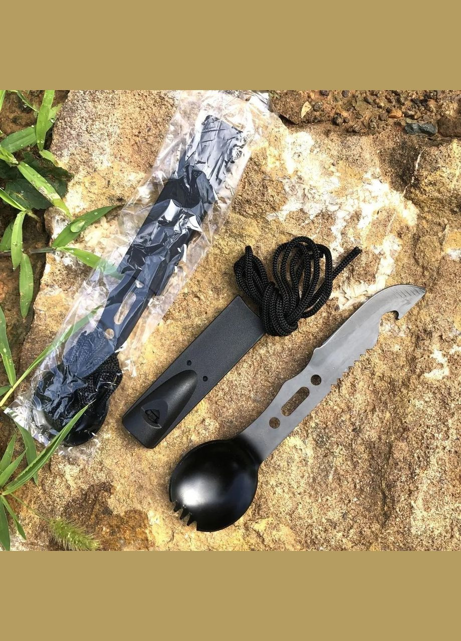 Набір складних столових приладів 5 в 1 (Ложка, Вилка, Ніж, Відкривачка, Свисток) UkrCamp 1 No Brand (370770592)