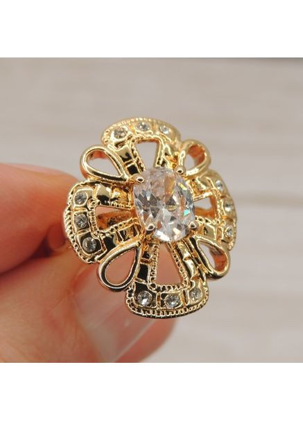 Каблучка золотиста жіноча Clarus з білими каменями фіанітами розмір 16.5 AurumLux110 Fashion Jewelry (364956829)