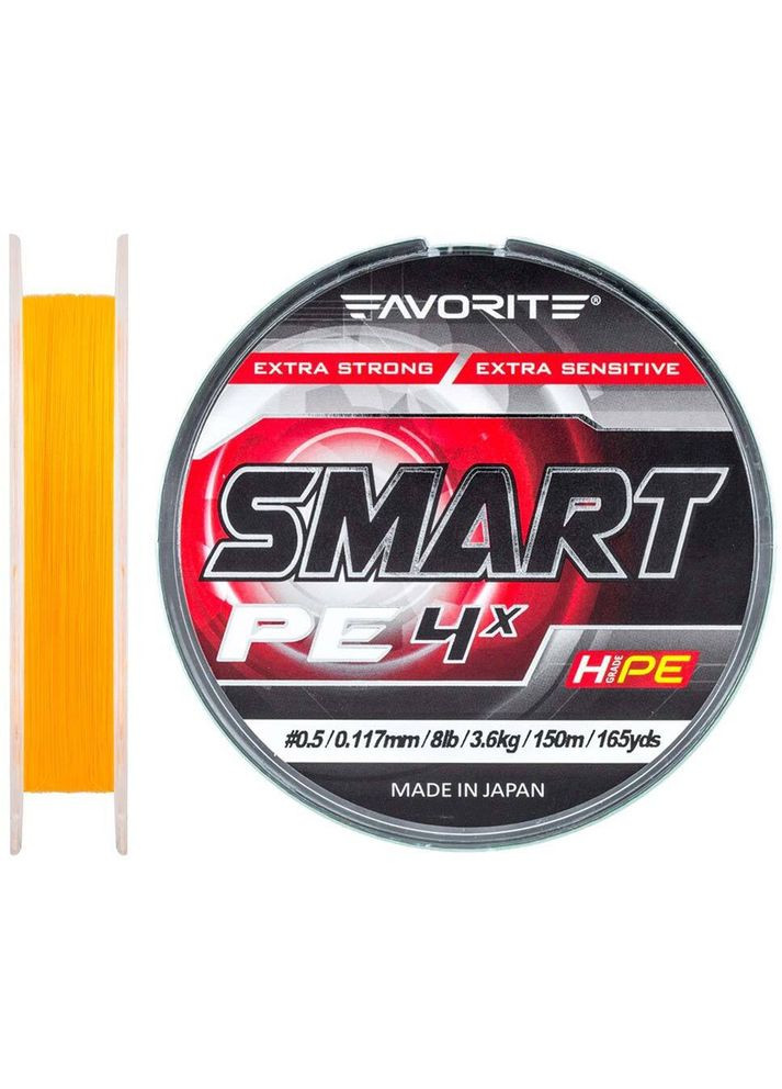 Шнур Smart PE 4x 150м (оранж.) #0.5/0.117мм 3.6кг 1693.10.40 Favorite (316517167)