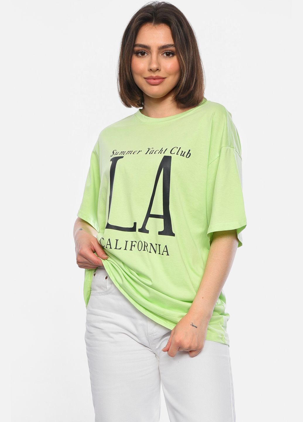 Салатовая летняя футболка женская полубатальная салатового цвета Let's Shop
