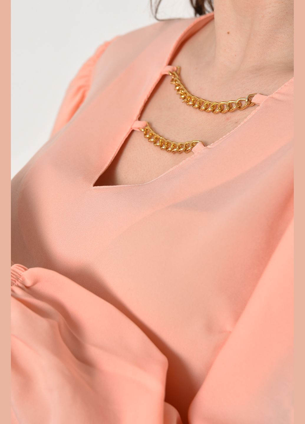 Персиковая блузка женская персикового цвета с баской Let's Shop