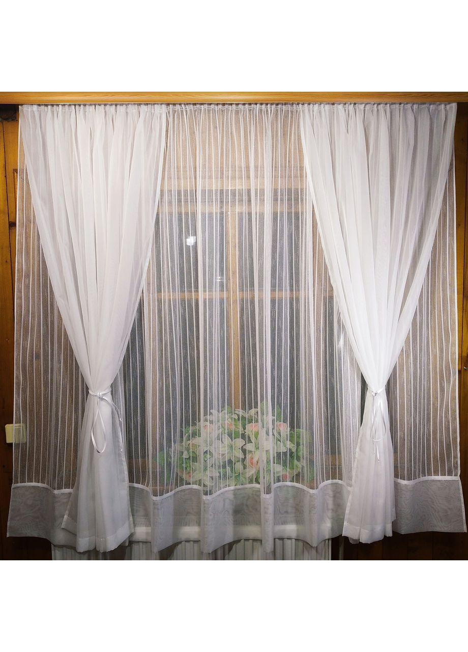 Фіранка готова коротка Елізабет біла льон вертикальна смужка No Brand (372133893)