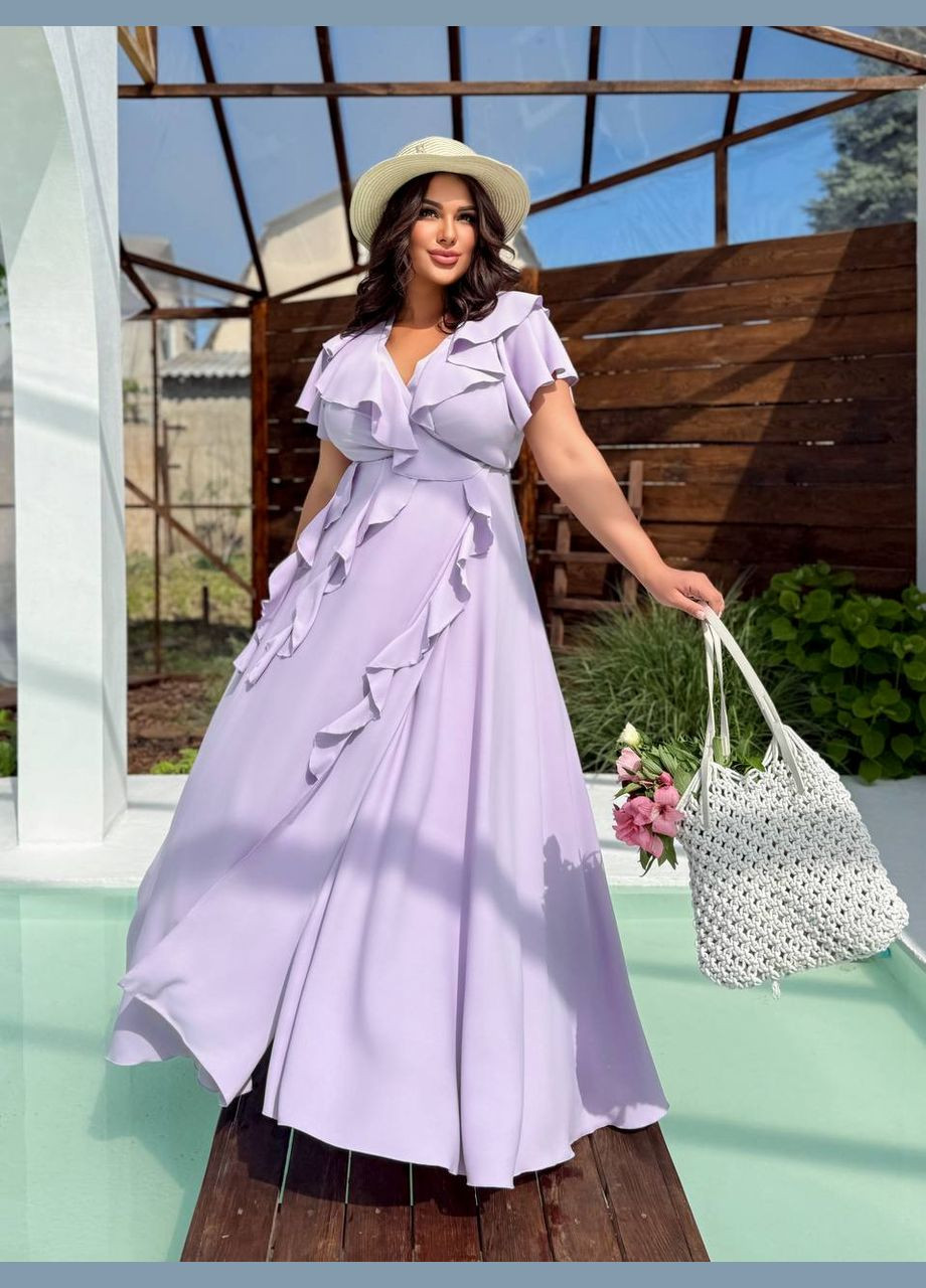 Сиреневое повседневный, праздничный, коктейльное, вечернее длинное платье с оборками на запах Україна