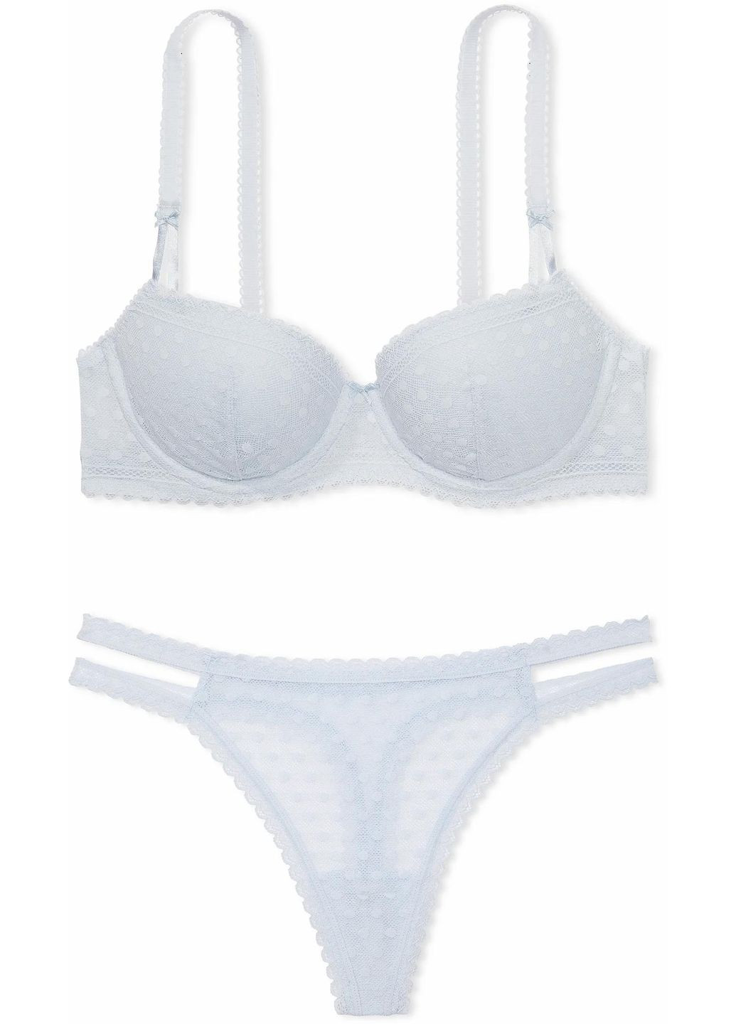 Блакитний комплект (бюстгальтер + трусики-танга) жіночий pink wink hydrangea blue, розмір 38d/m Victoria's Secret