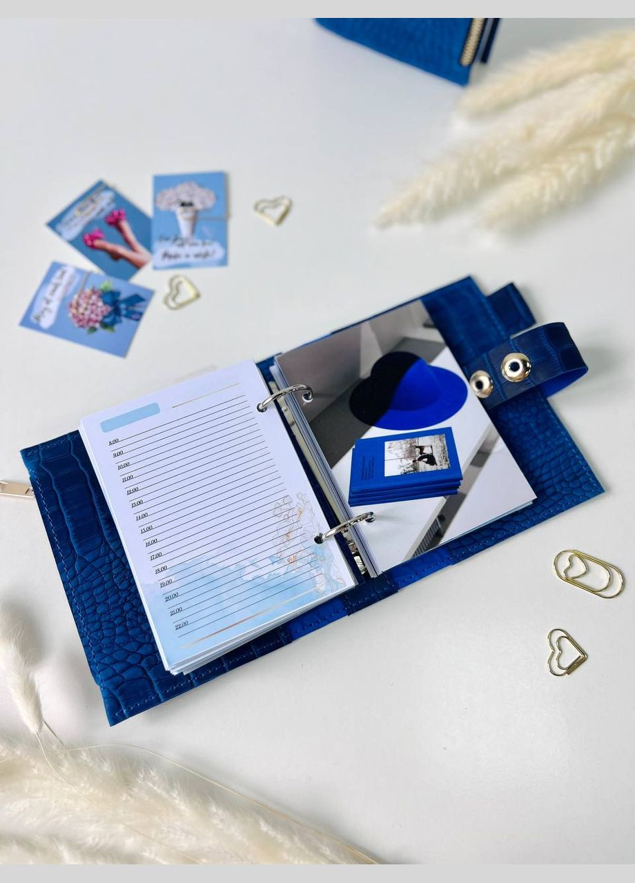 Шкіряний міні планер блокнот А7 синій. ViPlanners (328438768)