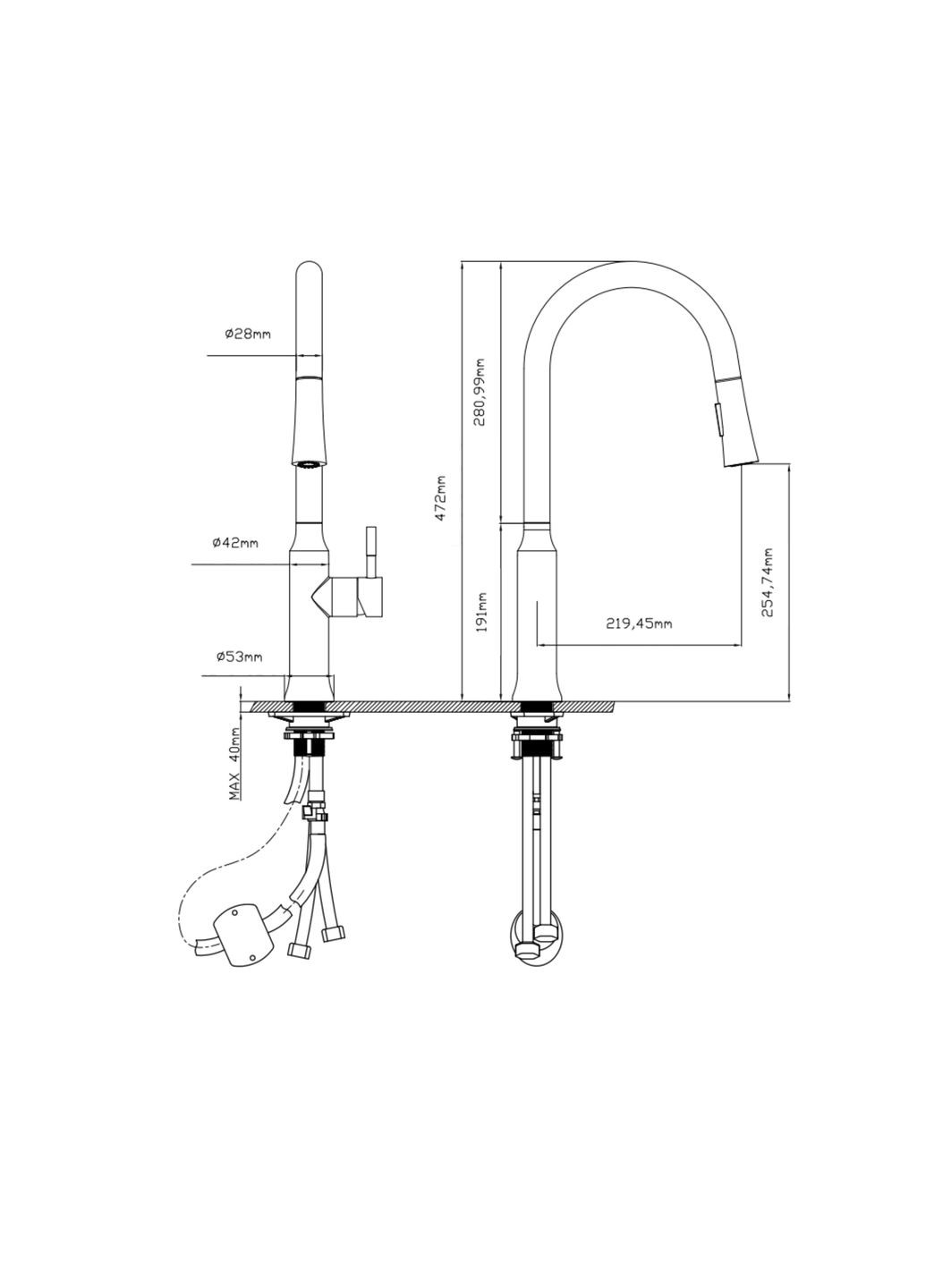 Смеситель для кухни Baruska с выдвижным изливом QTBAR9137103UB Black Matt Qtap 9137103UB (322069692)